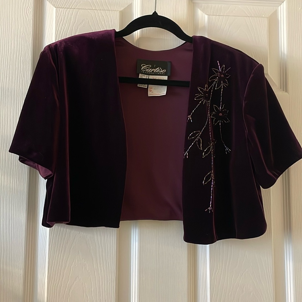 Vintage plum aubergine purple velvet beaded bolero shrug cropped cardigan - Picture 1 of 6